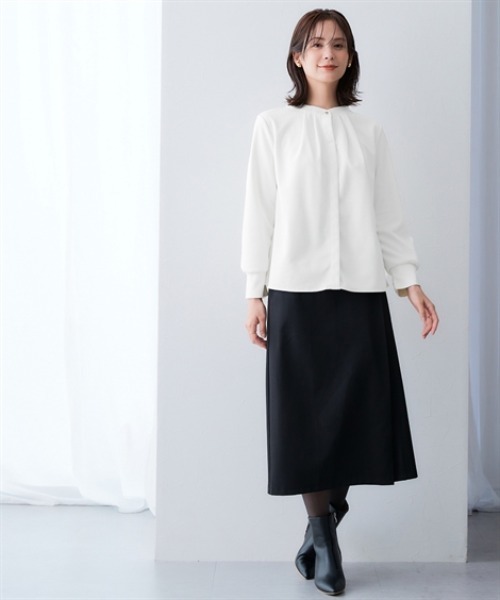 トップス　ブラック セール】【裏側起毛であったか】フロントタックトップス<大きいサイズ