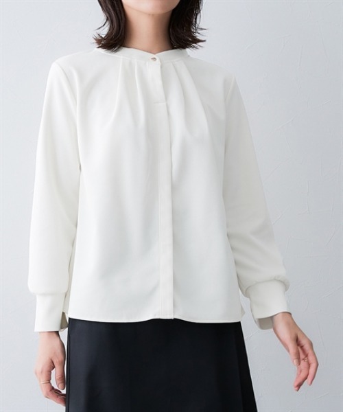 7days Life Styling（セブンデイズライフスタイリング）の「【裏側起毛であったか】フロントタックトップス<大きいサイズ有>（シャツ/ブラウス・レディース・オフホワイト/ブラック・S/M/L/LL/3L）」の9枚目の写真