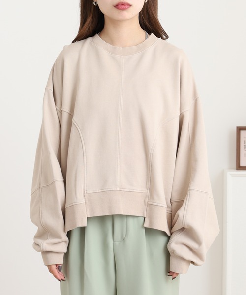 FUNALIVE（ファンアライブ）の「ピグメントバレルスリーブスウェット（Tシャツ/カットソー・レディース・グレイッシュベージュ/チャコール・FREE）」の11枚目の写真