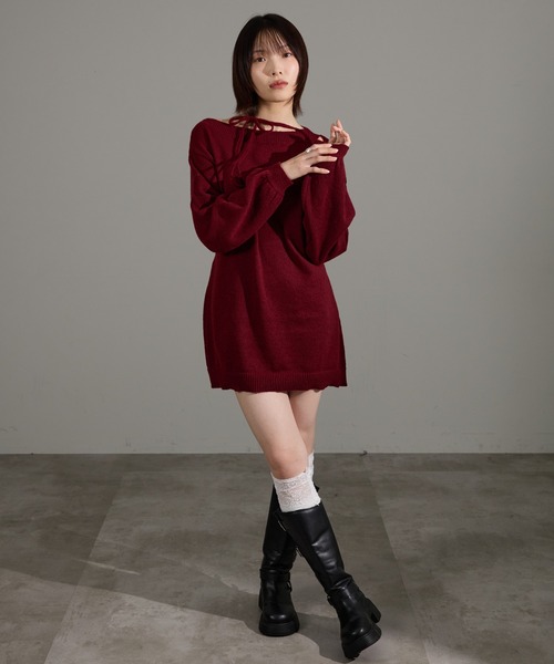 apres jour mignon(アプレジュールミニョン)の「チョーカーニットワンピース(ワンピース・レディース・チャコールグレー/ブラック系その他/レッド/ブラウン系その他・フリー/LARGE)」の12枚目の写真