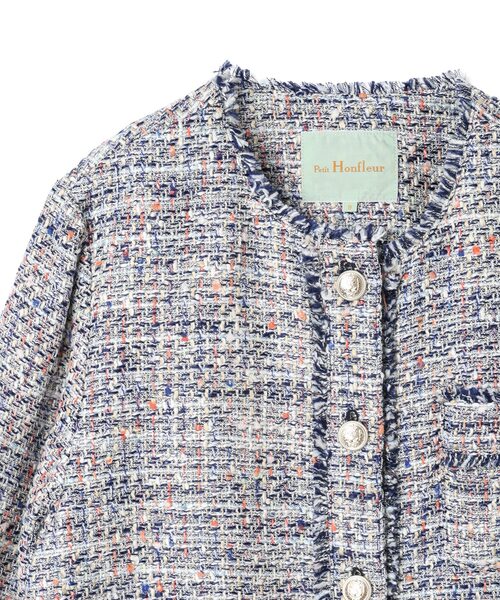 Petit Honfleur(プチオンフルール)の「フリンジノーカラーツイードジャケット(その他アウター・レディース・ネイビー・11号/9号)」の19枚目の写真