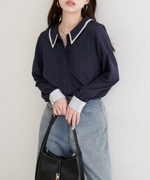 配色2枚衿ブラウス