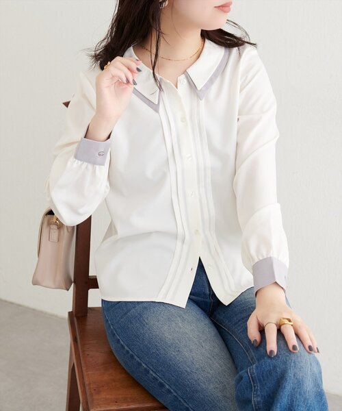 natural couture(ナチュラルクチュール)の「配色2枚衿ブラウス(シャツ/ブラウス・レディース・ネイビー/ダークブラウン/グレイッシュベージュ/アイボリー・FREE)」の5枚目の写真