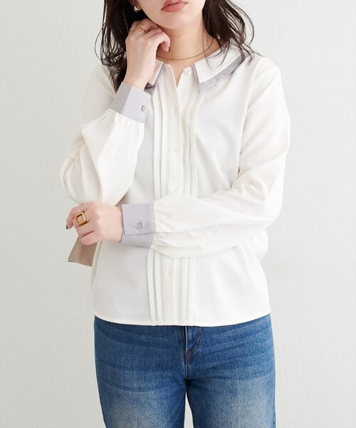 natural couture(ナチュラルクチュール)の「配色2枚衿ブラウス(シャツ/ブラウス・レディース・ネイビー/ダークブラウン/グレイッシュベージュ/アイボリー・FREE)」の6枚目の写真