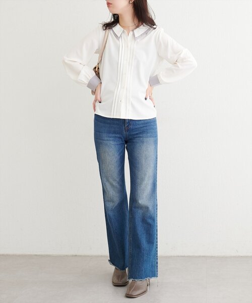 natural couture(ナチュラルクチュール)の「配色2枚衿ブラウス(シャツ/ブラウス・レディース・ネイビー/ダークブラウン/グレイッシュベージュ/アイボリー・FREE)」の8枚目の写真