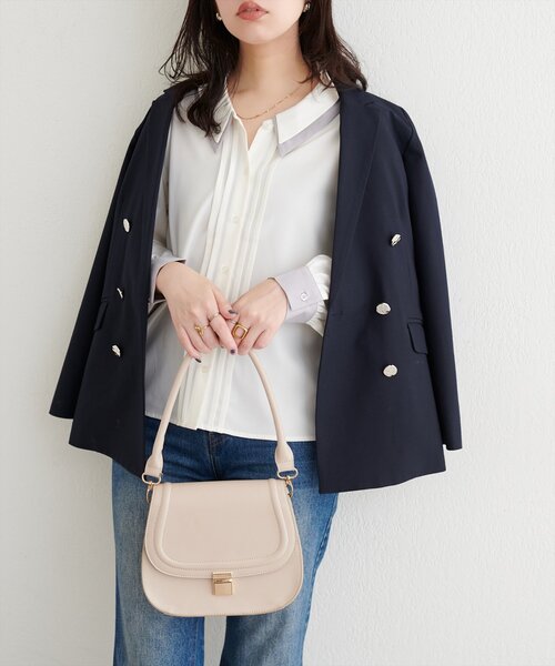 natural couture(ナチュラルクチュール)の「配色2枚衿ブラウス(シャツ/ブラウス・レディース・ネイビー/ダークブラウン/グレイッシュベージュ/アイボリー・FREE)」の9枚目の写真