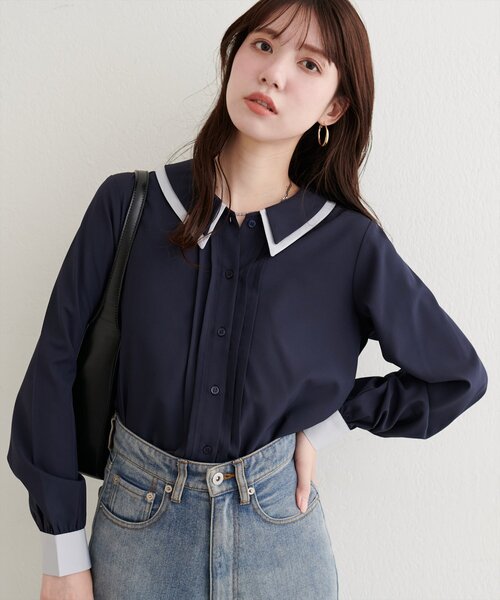 natural couture(ナチュラルクチュール)の「配色2枚衿ブラウス(シャツ/ブラウス・レディース・ネイビー/ダークブラウン/グレイッシュベージュ/アイボリー・FREE)」の13枚目の写真