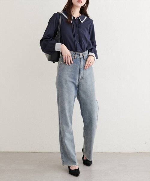 natural couture(ナチュラルクチュール)の「配色2枚衿ブラウス(シャツ/ブラウス・レディース・ネイビー/ダークブラウン/グレイッシュベージュ/アイボリー・FREE)」の15枚目の写真