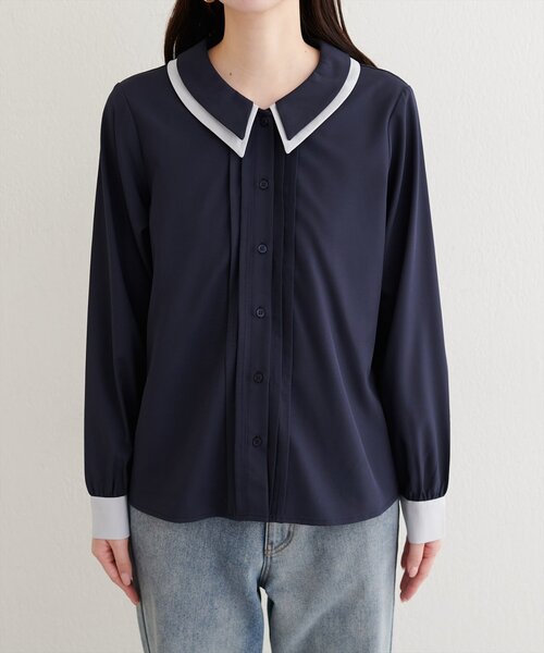 natural couture(ナチュラルクチュール)の「配色2枚衿ブラウス(シャツ/ブラウス・レディース・ネイビー/ダークブラウン/グレイッシュベージュ/アイボリー・FREE)」の16枚目の写真