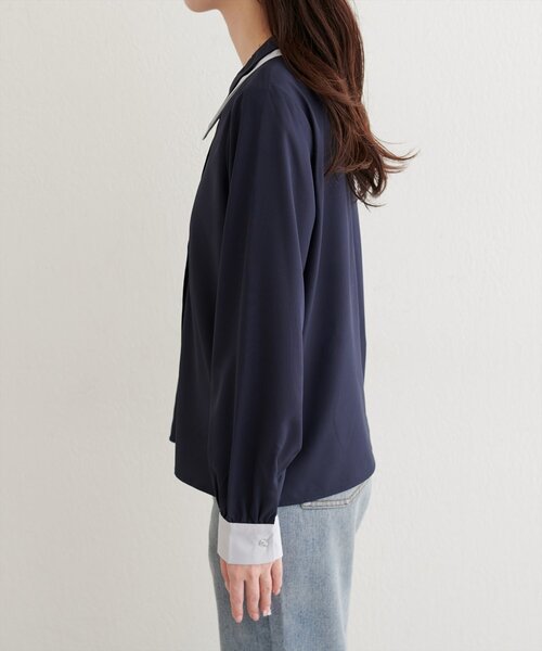 natural couture(ナチュラルクチュール)の「配色2枚衿ブラウス(シャツ/ブラウス・レディース・ネイビー/ダークブラウン/グレイッシュベージュ/アイボリー・FREE)」の17枚目の写真