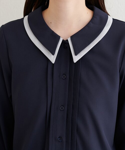 natural couture(ナチュラルクチュール)の「配色2枚衿ブラウス(シャツ/ブラウス・レディース・ネイビー/ダークブラウン/グレイッシュベージュ/アイボリー・FREE)」の19枚目の写真