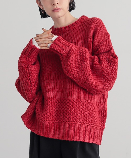 for/c(フォーシー)の「ランダム編みニットトップス【サスティナブル】(ニット/セーター・レディース・パープル/ブラウン/ネイビー/レッド/アイボリー・M/L)」の5枚目の写真