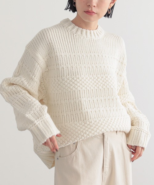 for/c(フォーシー)の「ランダム編みニットトップス【サスティナブル】(ニット/セーター・レディース・パープル/ブラウン/ネイビー/レッド/アイボリー・M/L)」の2枚目の写真