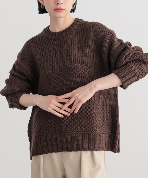 for/c(フォーシー)の「ランダム編みニットトップス【サスティナブル】(ニット/セーター・レディース・パープル/ブラウン/ネイビー/レッド/アイボリー・M/L)」の6枚目の写真