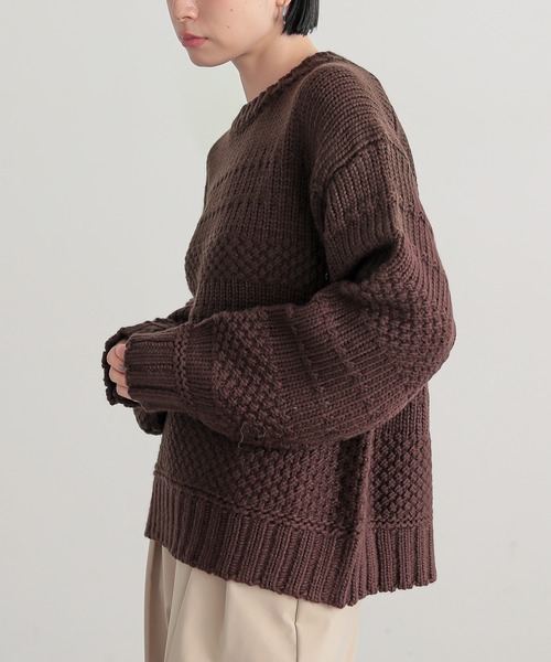 for/c(フォーシー)の「ランダム編みニットトップス【サスティナブル】(ニット/セーター・レディース・パープル/ブラウン/ネイビー/レッド/アイボリー・M/L)」の7枚目の写真