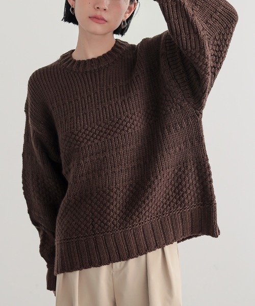 for/c(フォーシー)の「ランダム編みニットトップス【サスティナブル】(ニット/セーター・レディース・パープル/ブラウン/ネイビー/レッド/アイボリー・M/L)」の8枚目の写真