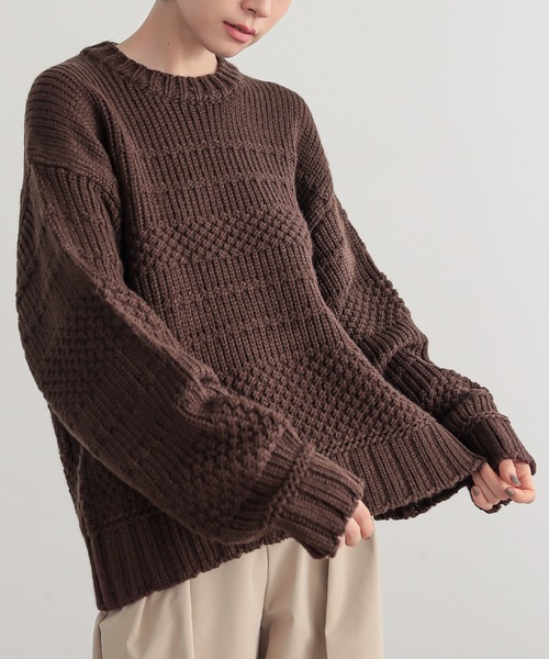 for/c(フォーシー)の「ランダム編みニットトップス【サスティナブル】(ニット/セーター・レディース・パープル/ブラウン/ネイビー/レッド/アイボリー・M/L)」の9枚目の写真