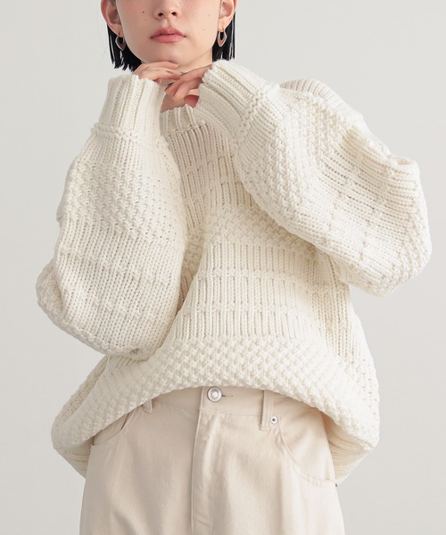 for/c(フォーシー)の「ランダム編みニットトップス【サスティナブル】(ニット/セーター・レディース・パープル/ブラウン/ネイビー/レッド/アイボリー・M/L)」の14枚目の写真
