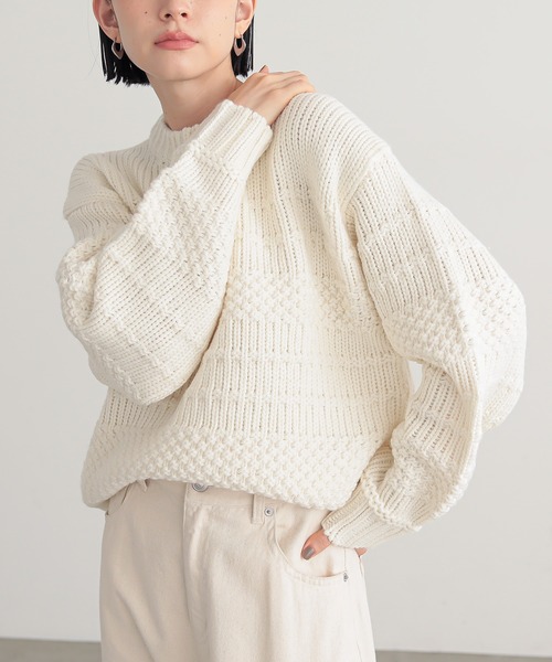 for/c(フォーシー)の「ランダム編みニットトップス【サスティナブル】(ニット/セーター・レディース・パープル/ブラウン/ネイビー/レッド/アイボリー・M/L)」の15枚目の写真