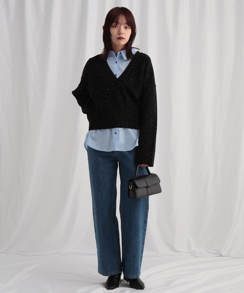 mysty woman（ミスティウーマン）の「マイクロスパンコールVニット　612426（ニット/セーター・レディース・モカ/ブラック/アイボリー・FREE）」の6枚目の写真