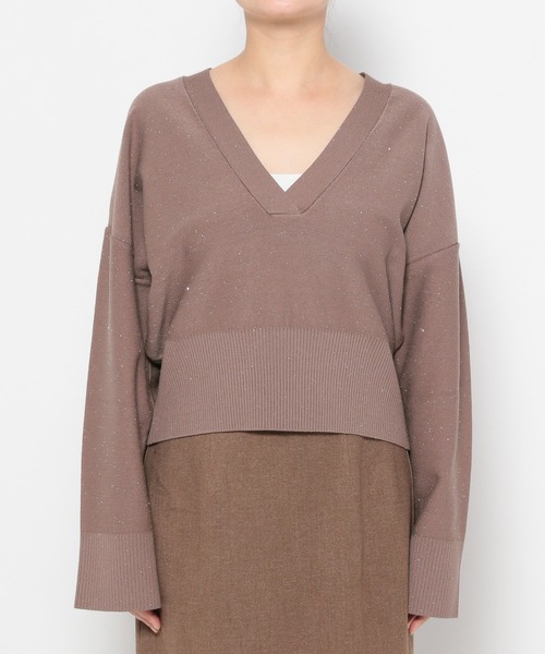 mysty woman（ミスティウーマン）の「マイクロスパンコールVニット　612426（ニット/セーター・レディース・モカ/ブラック/アイボリー・FREE）」の8枚目の写真