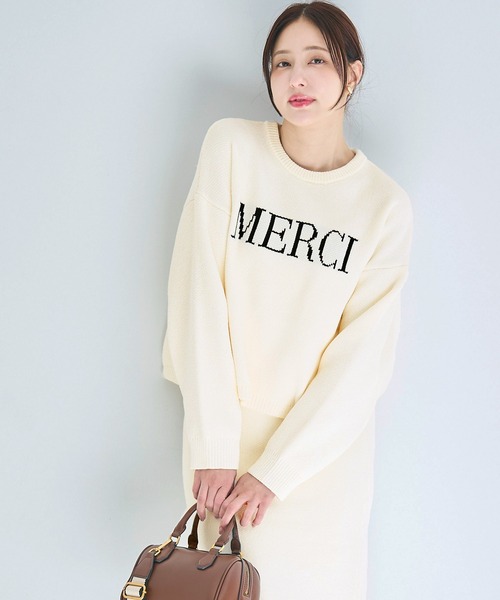 coca(coca)(コカ)の「ウォッシャブルモールニットロゴトップス(ニット/セーター・レディース・ネイビー/ホワイト・M/L)」の4枚目の写真