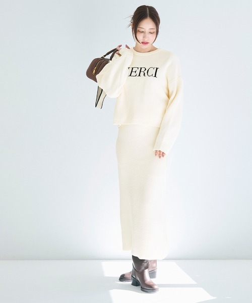 coca(coca)(コカ)の「ウォッシャブルモールニットロゴトップス(ニット/セーター・レディース・ネイビー/ホワイト・M/L)」の6枚目の写真