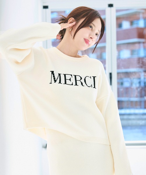 coca(coca)(コカ)の「ウォッシャブルモールニットロゴトップス(ニット/セーター・レディース・ネイビー/ホワイト・M/L)」の9枚目の写真