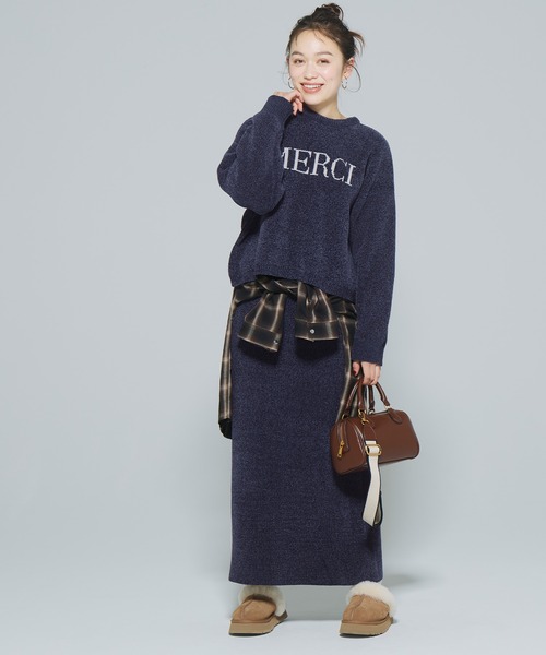 coca(coca)(コカ)の「ウォッシャブルモールニットロゴトップス(ニット/セーター・レディース・ネイビー/ホワイト・M/L)」の10枚目の写真
