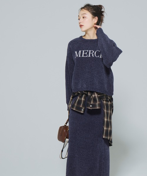 coca(coca)(コカ)の「ウォッシャブルモールニットロゴトップス(ニット/セーター・レディース・ネイビー/ホワイト・M/L)」の12枚目の写真