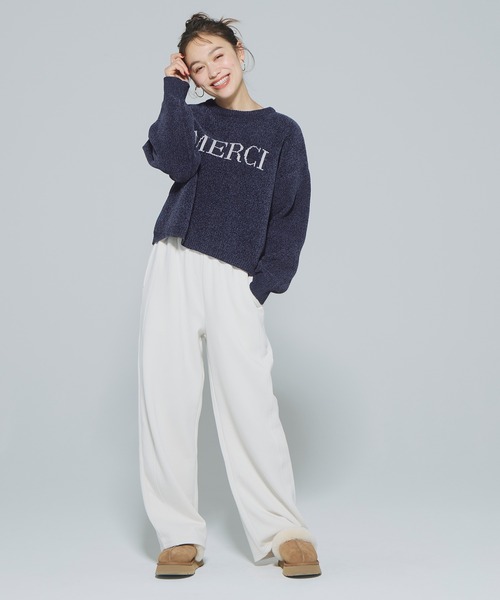 coca(coca)(コカ)の「ウォッシャブルモールニットロゴトップス(ニット/セーター・レディース・ネイビー/ホワイト・M/L)」の14枚目の写真