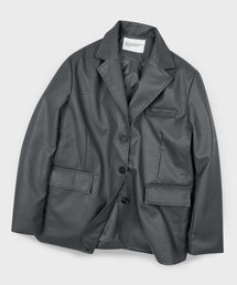 PLACE STUDIO（プレイススタジオ）の「ビ ガンクラックオーバーサイズシングルボタンブレザー レザー ジャケット [グレー]（テーラードジャケット）」