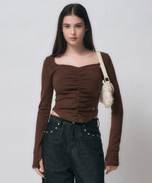 Midnight Move（ミッドナイトムーブ）の「sq shirring t [brown]（Tシャツ/カットソー・レディース）」