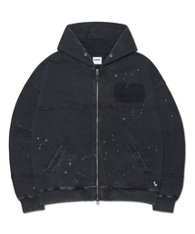 OVERLAY LOGO HOODED ZIP-UP - CHARCOAL（パーカー）｜NOMANUAL