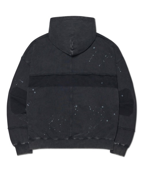 DETACHED PATCH HOODED ZIP-UP - WASHED BLACK（パーカー）｜NOMANUAL