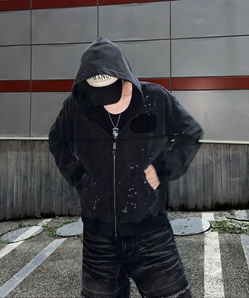 NOMANUAL(NOMANUAL)の「DETACHED PATCH HOODED ZIP-UP - WASHED BLACK(パーカー・レディース・その他・MEDIUM/LARGE/SMALL)」の9枚目の写真