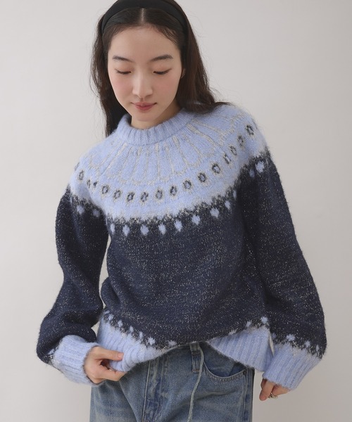 MUHET(ミュエータ)の「glitter nordic pattern knit / グリッターノルディック柄ニット(ニット/セーター・レディース・グレー/アイボリー/ブラウン/ネイビー・FREE)」の7枚目の写真