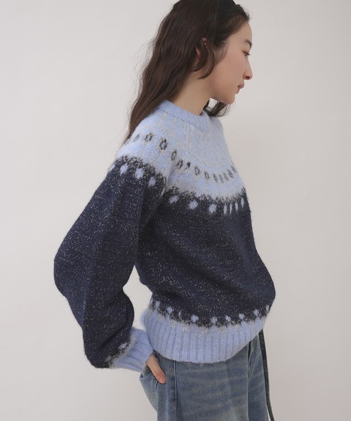 MUHET(ミュエータ)の「glitter nordic pattern knit / グリッターノルディック柄ニット(ニット/セーター・レディース・グレー/アイボリー/ブラウン/ネイビー・FREE)」の8枚目の写真