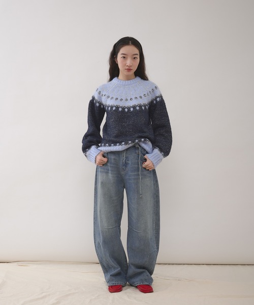 MUHET(ミュエータ)の「glitter nordic pattern knit / グリッターノルディック柄ニット(ニット/セーター・レディース・グレー/アイボリー/ブラウン/ネイビー・FREE)」の9枚目の写真