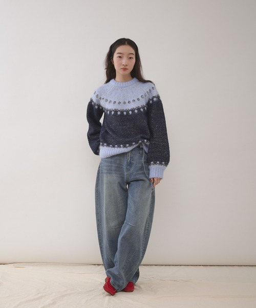 MUHET(ミュエータ)の「glitter nordic pattern knit / グリッターノルディック柄ニット(ニット/セーター・レディース・グレー/アイボリー/ブラウン/ネイビー・FREE)」の10枚目の写真