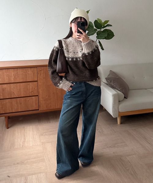 MUHET(ミュエータ)の「glitter nordic pattern knit / グリッターノルディック柄ニット(ニット/セーター・レディース・グレー/アイボリー/ブラウン/ネイビー・FREE)」の14枚目の写真