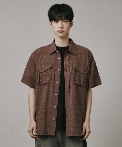 Verdnt（バーダント）の「ボリュームカーゴチェックシャツ【ブラウン】（シャツ/ブラウス・レディース・ブラウン・SMALL/MEDIUM/LARGE）」の2枚目の写真