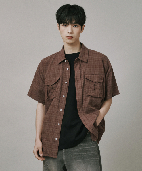 Verdnt（バーダント）の「ボリュームカーゴチェックシャツ【ブラウン】（シャツ/ブラウス・レディース・ブラウン・SMALL/MEDIUM/LARGE）」の3枚目の写真