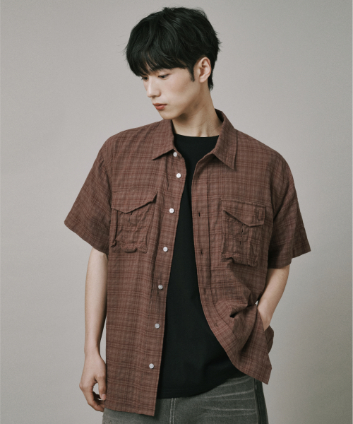 Verdnt（バーダント）の「ボリュームカーゴチェックシャツ【ブラウン】（シャツ/ブラウス・レディース・ブラウン・SMALL/MEDIUM/LARGE）」の4枚目の写真