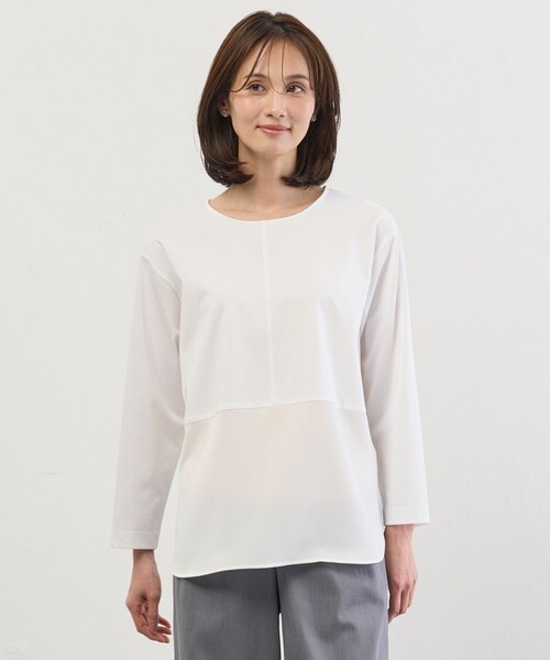 J.PRESS(ジェイプレス)の「ベーシックジャージー レイヤードフレア カットソー(Tシャツ/カットソー・レディース・ホワイト系・F)」の1枚目の写真