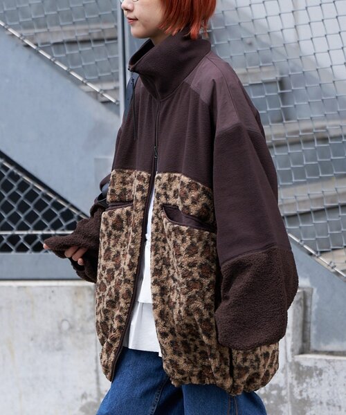 etsinta（エシンタ）の「【etsinta/エシンタ】リメイクフリースオーバージャケット（ブルゾン・レディース・ブラウン/チャコールグレー/アイボリー・ONE SIZE）」の4枚目の写真