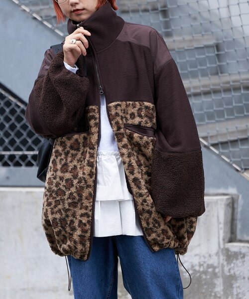 etsinta（エシンタ）の「【etsinta/エシンタ】リメイクフリースオーバージャケット（ブルゾン・レディース・ブラウン/チャコールグレー/アイボリー・ONE SIZE）」の5枚目の写真