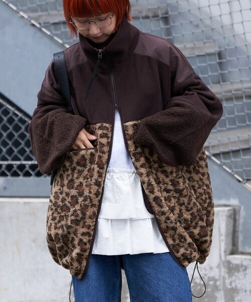 etsinta（エシンタ）の「【etsinta/エシンタ】リメイクフリースオーバージャケット（ブルゾン・レディース・ブラウン/チャコールグレー/アイボリー・ONE SIZE）」の6枚目の写真