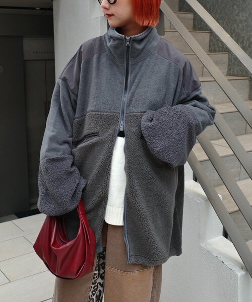 etsinta（エシンタ）の「【etsinta/エシンタ】リメイクフリースオーバージャケット（ブルゾン・レディース・ブラウン/チャコールグレー/アイボリー・ONE SIZE）」の22枚目の写真