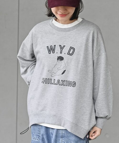 rps(アールピーエス)の「WYDキャット裏毛プルオーバー(スウェット・レディース・マスタード/杢グレー/アイボリー・フリー)」の2枚目の写真